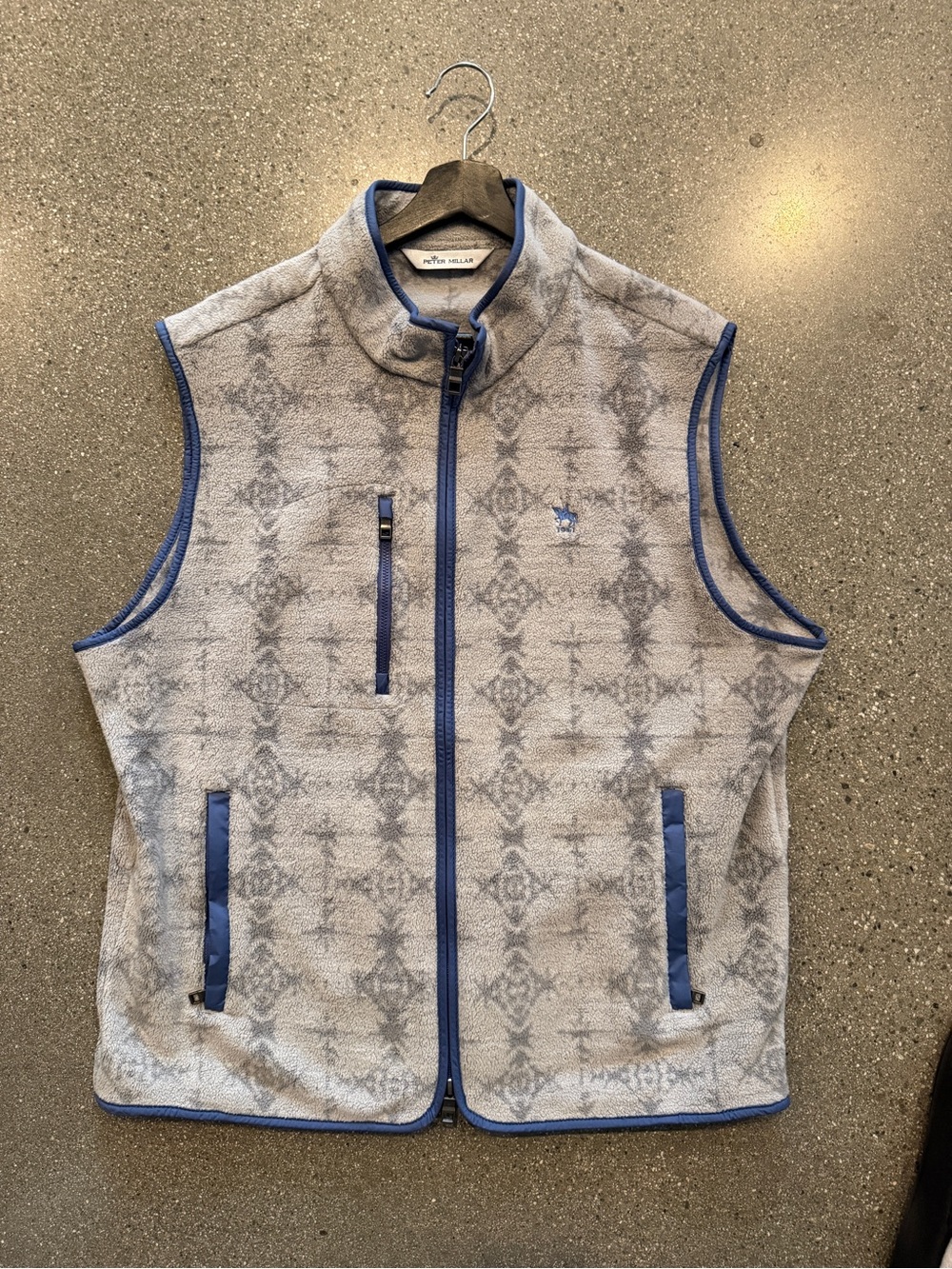 Peter Millar Gray Patterned Fleece Vest with Blue Trim